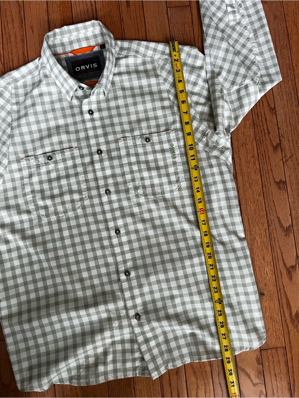Orvis Light Green Plaid Button-Down Technical Work Shirt - Picture 11 of 11